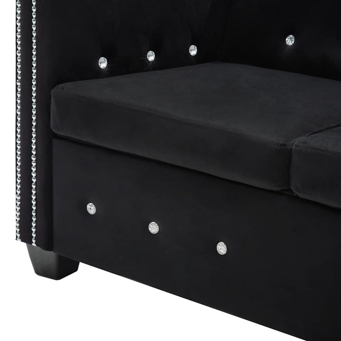 Set canapele Chesterfield, 2 buc, tapițerie catifea, negru WALTI