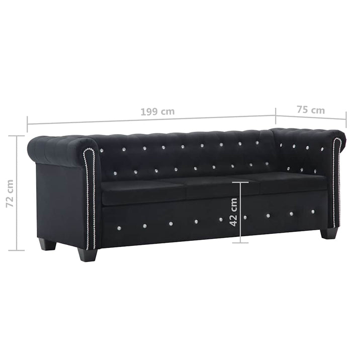 Set canapele Chesterfield, 2 buc, tapițerie catifea, negru WALTI
