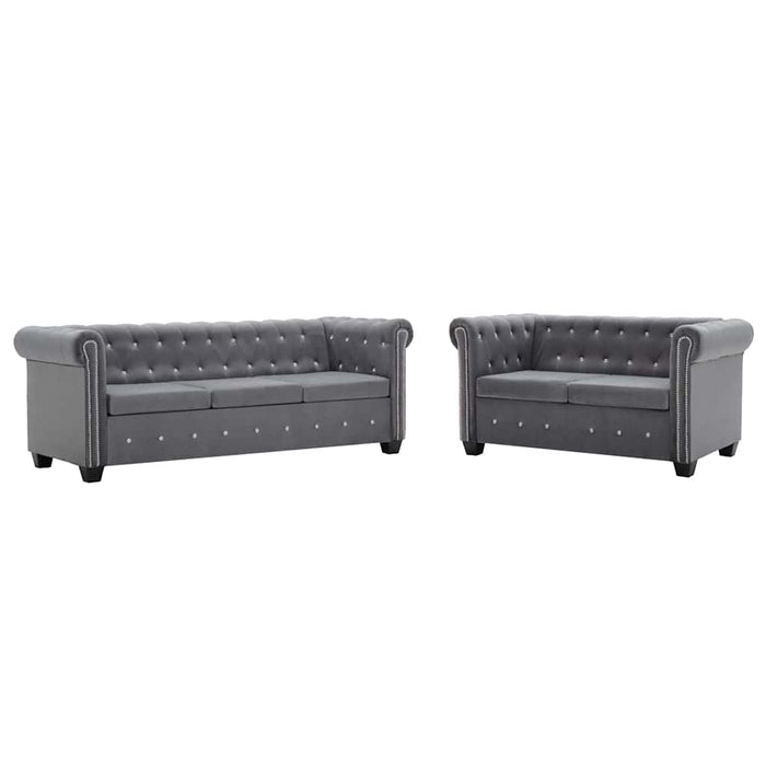 Set canapele Chesterfield, 2 buc, tapițerie catifea, gri WALTI