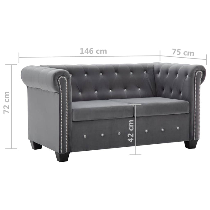 Set canapele Chesterfield, 2 buc, tapițerie catifea, gri WALTI
