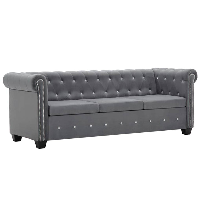 Set canapele Chesterfield, 2 buc, tapițerie catifea, gri WALTI