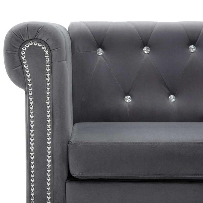 Set canapele Chesterfield, 2 buc, tapițerie catifea, gri WALTI