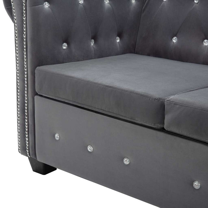 Set canapele Chesterfield, 2 buc, tapițerie catifea, gri WALTI