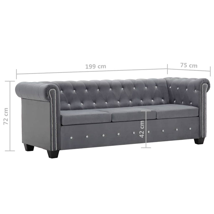 Set canapele Chesterfield, 2 buc, tapițerie catifea, gri WALTI
