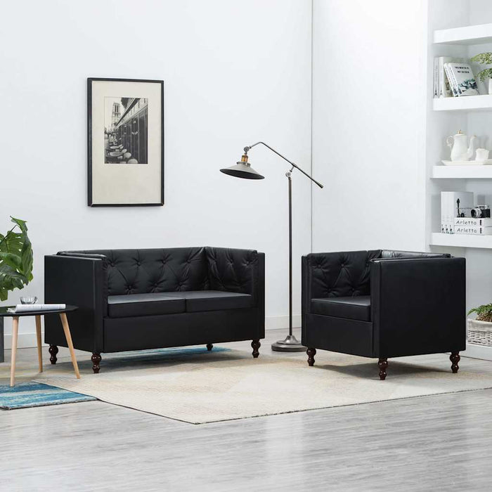 Set canapele, 2 piese, negru, tapițerie din piele artificială WALTI