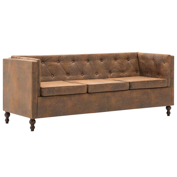 Set canapea Chesterfield, 2 buc., tapițerie aspect velur, maro WALTI
