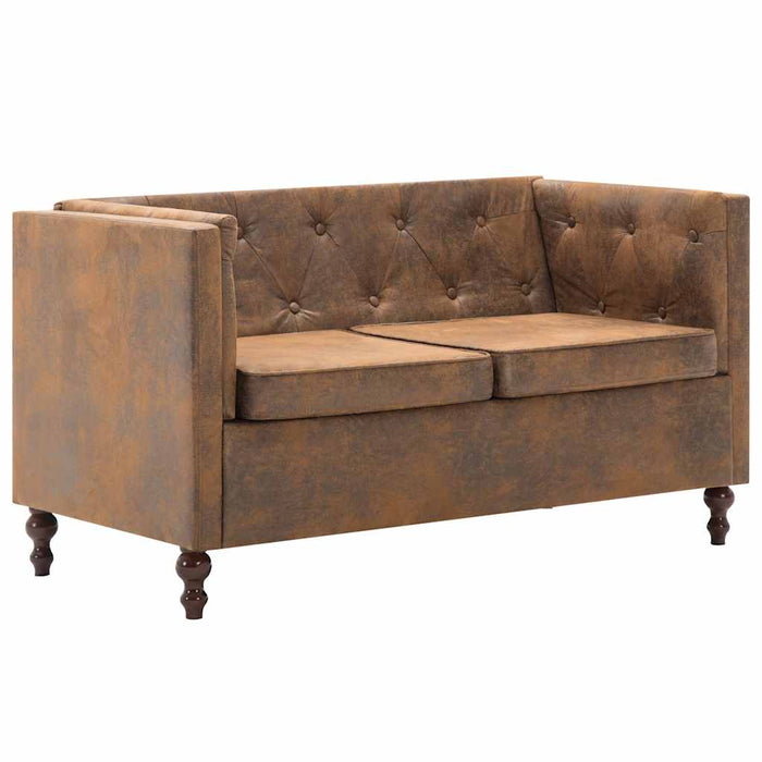 Set canapea Chesterfield, 2 buc., tapițerie aspect velur, maro WALTI