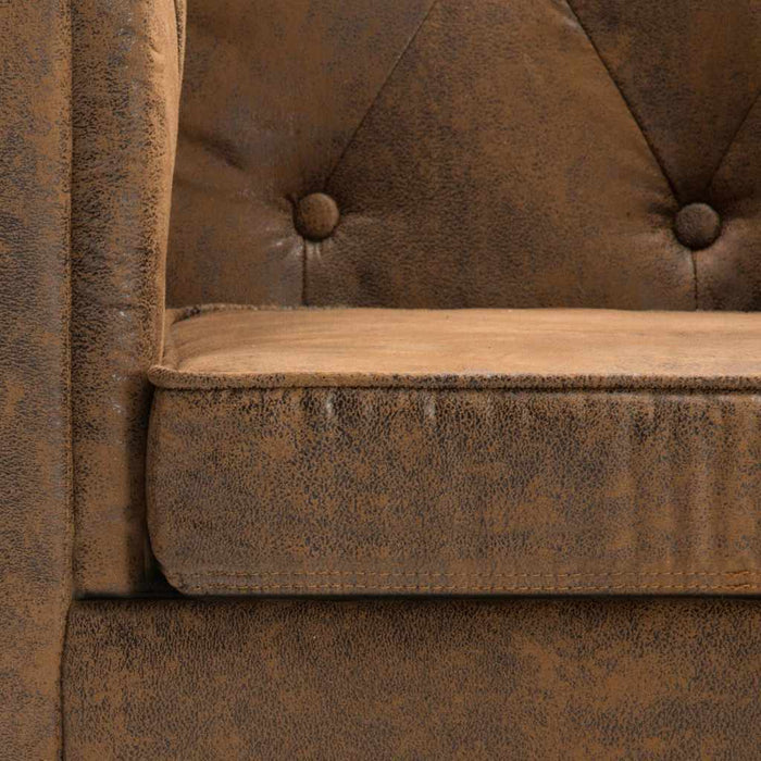 Set canapea Chesterfield, 2 buc., tapițerie aspect velur, maro WALTI