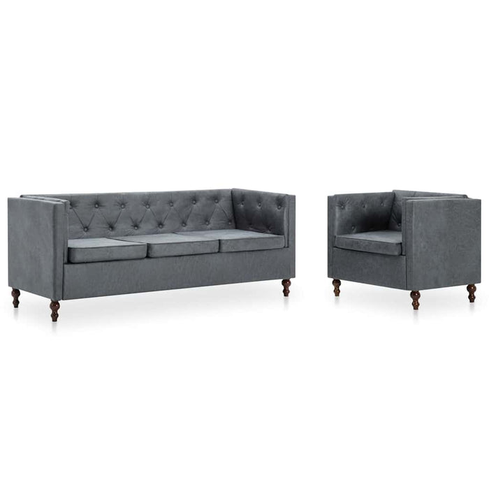 Set canapele Chesterfield 2 piese gri tapițerie material textil WALTI