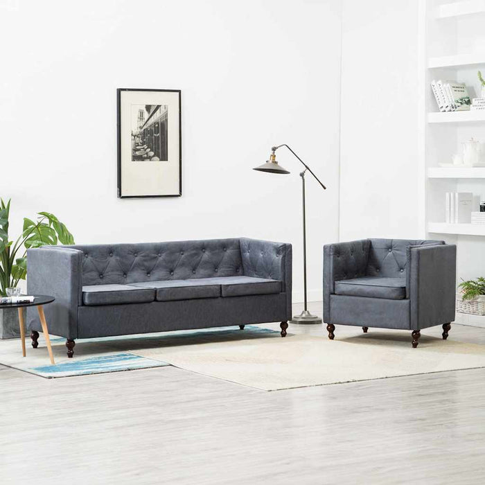 Set canapele Chesterfield 2 piese gri tapițerie material textil WALTI