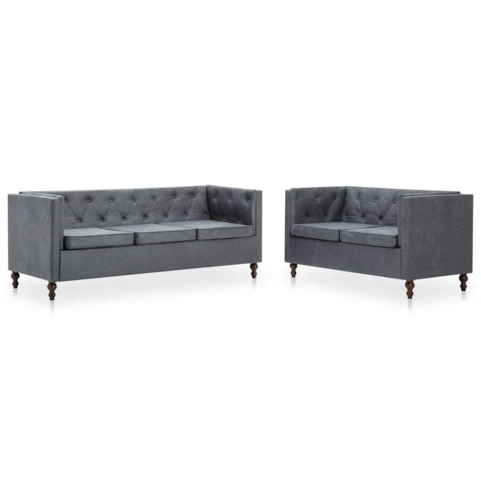 Set canapele Chesterfield, 2 piese, gri, tapițerie țesătură WALTI