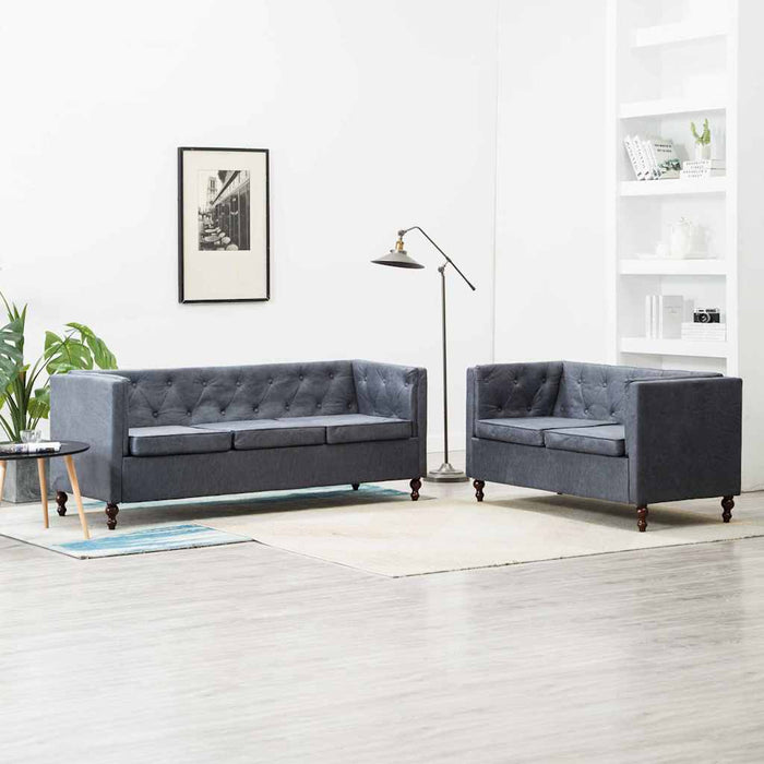 Set canapele Chesterfield, 2 piese, gri, tapițerie țesătură WALTI