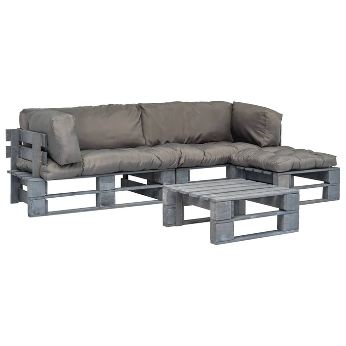 Set mobilier de grădină din paleți cu perne gri, 4 piese, lemn - WALTI WALTI