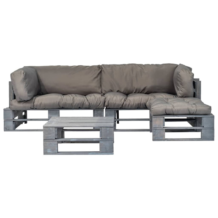 Set mobilier de grădină din paleți cu perne gri, 4 piese, lemn - WALTI WALTI
