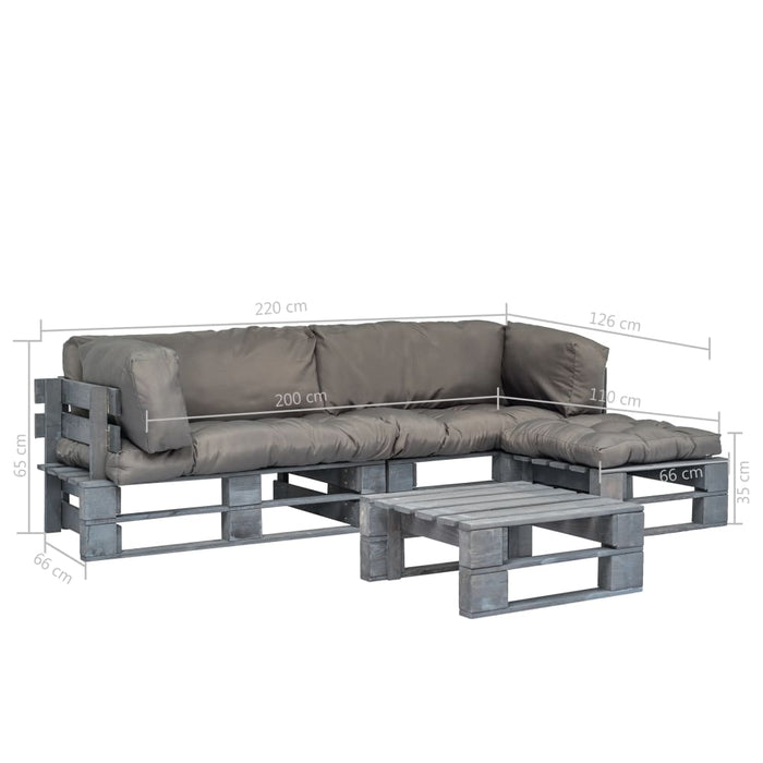 Set mobilier de grădină din paleți cu perne gri, 4 piese, lemn - WALTI WALTI