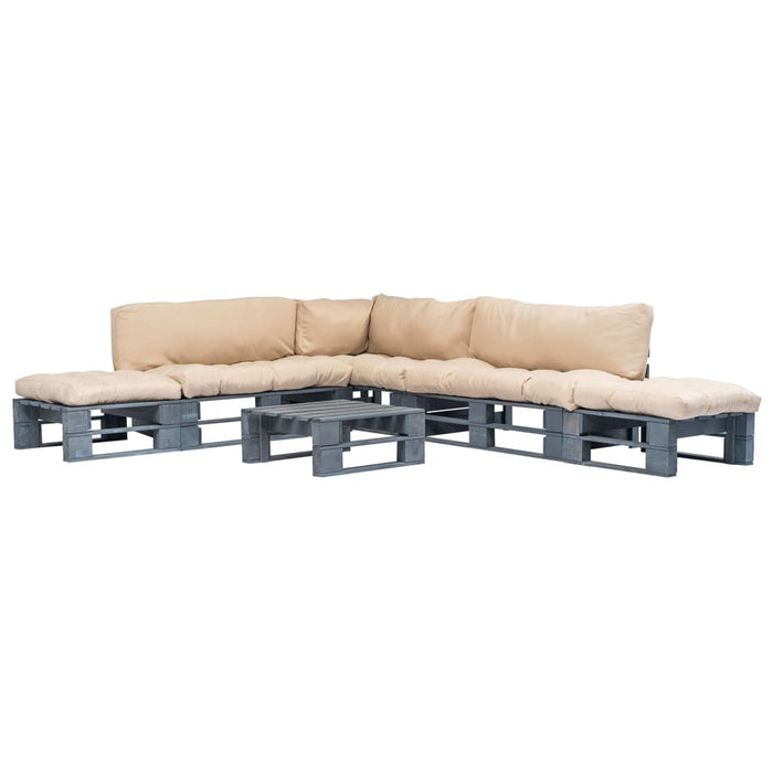 Set mobilier de grădină din paleți perne nisipii 6 piese lemn WALTI