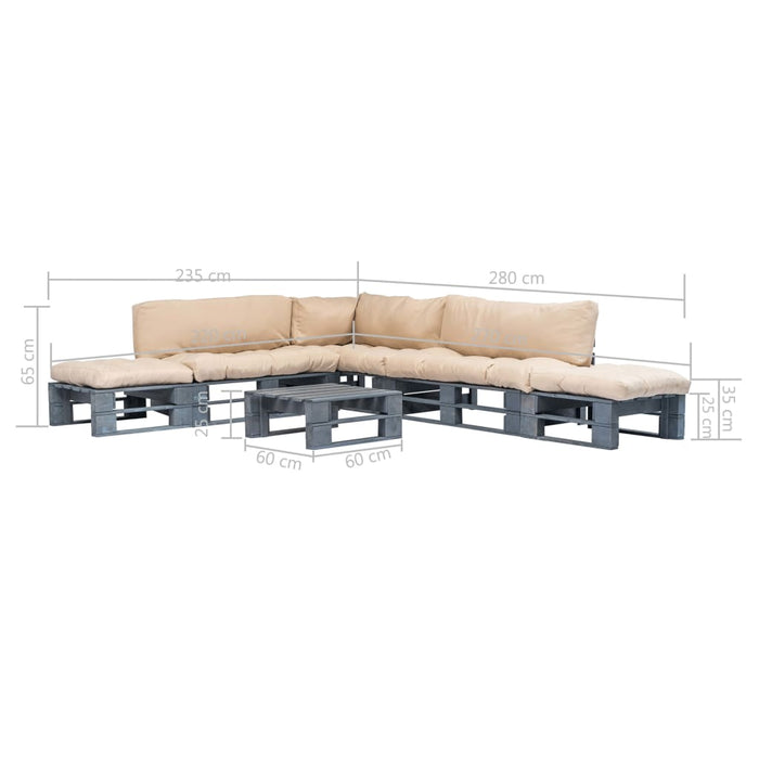 Set mobilier de grădină din paleți perne nisipii 6 piese lemn WALTI