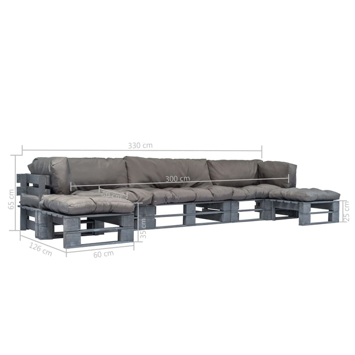 Set mobilier de grădină din paleți cu perne gri, 6 piese, lemn - WALTI WALTI