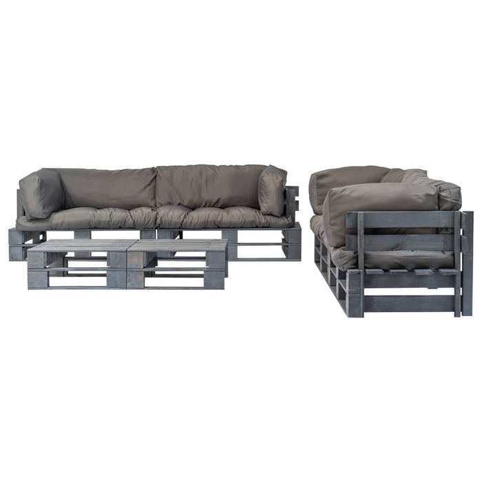 Set mobilier de grădină din paleți cu perne gri, 6 piese, lemn - WALTI WALTI