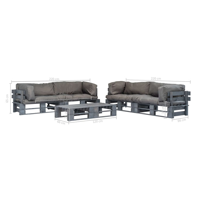 Set mobilier de grădină din paleți cu perne gri, 6 piese, lemn - WALTI WALTI