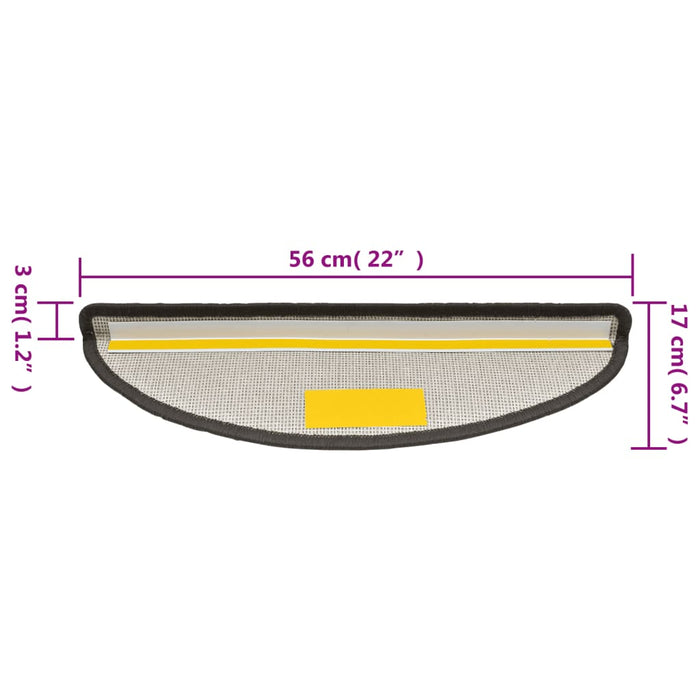 Covorașe pentru scări, 15 buc., 56x17x3 cm, gri închis, semirotunde - WALTI WALTI