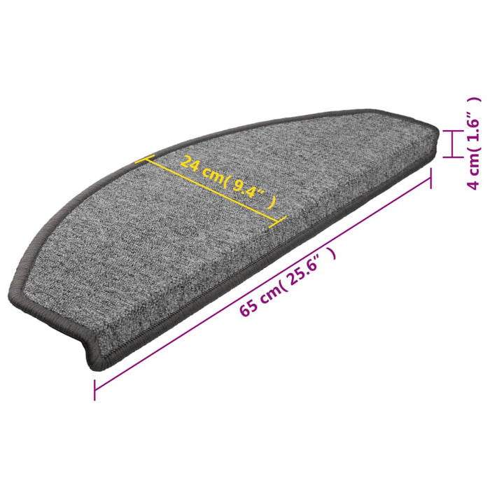 Covorașe pentru scări, 15 buc., 65x24x4 cm, gri închis, semirotunde, mari - WALTI WALTI