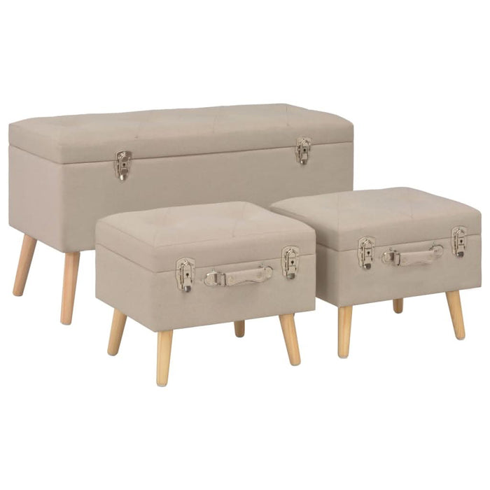 Taburete cu depozitare, 3 buc., bej, material textil - WALTI WALTI