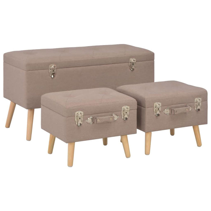 Taburete cu depozitare, 3 buc., maro, material textil - WALTI WALTI