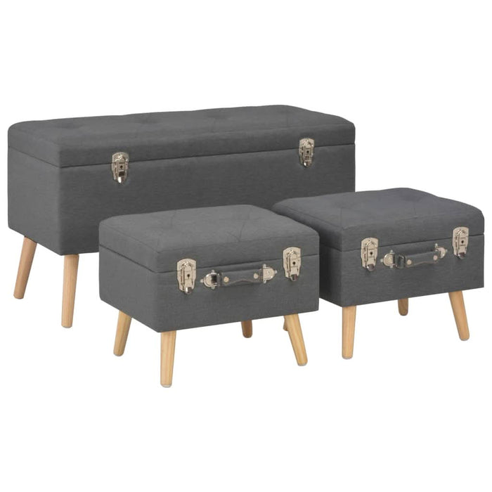 Taburete cu depozitare, 3 buc., gri închis, material textil - WALTI WALTI