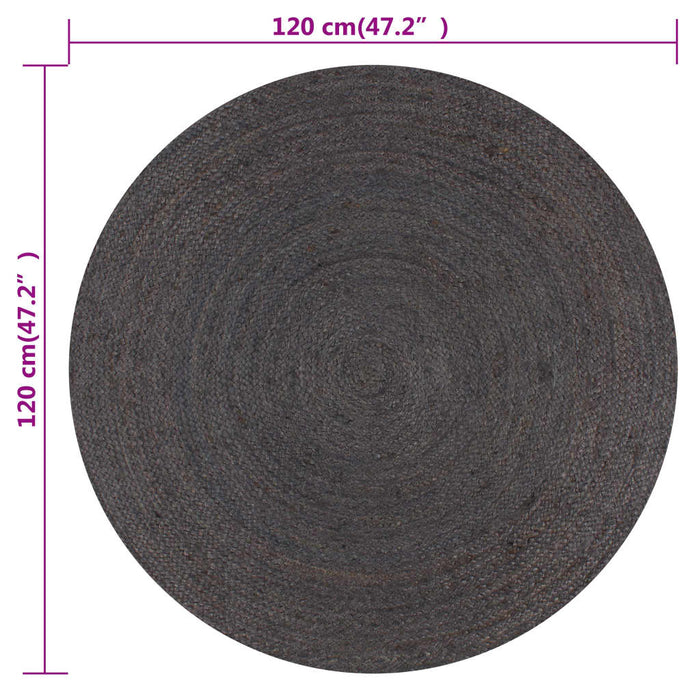 Covor manual, gri închis, 120 cm, iută, rotund - WALTI WALTI