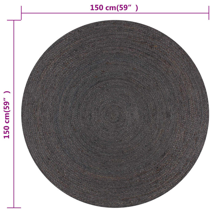 Covor manual, gri închis, 150 cm, iută, rotund - WALTI WALTI