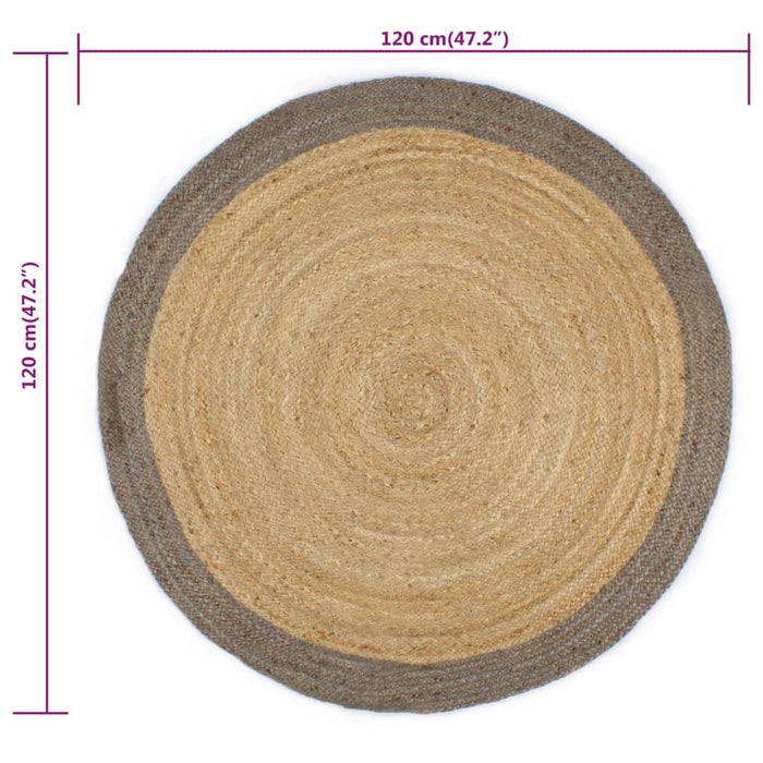 Covor manual cu margine gri, 120 cm, iută - WALTI WALTI