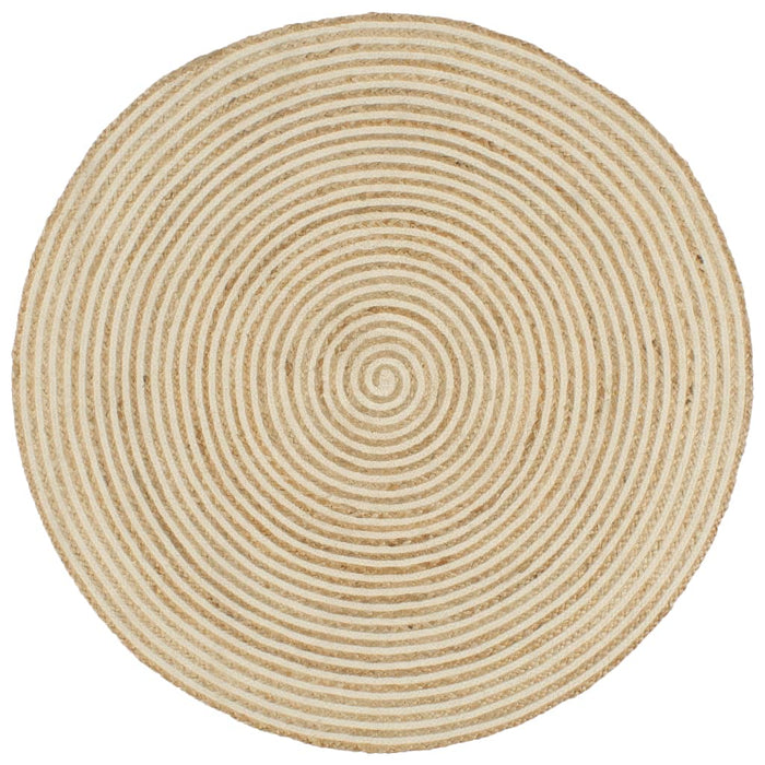 Covor lucrat manual cu model spiralat, alb, 90 cm, iută - WALTI WALTI