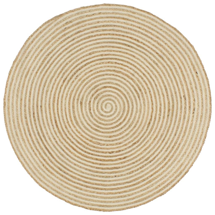 Covor lucrat manual cu model spiralat, alb, 120 cm, iută - WALTI WALTI
