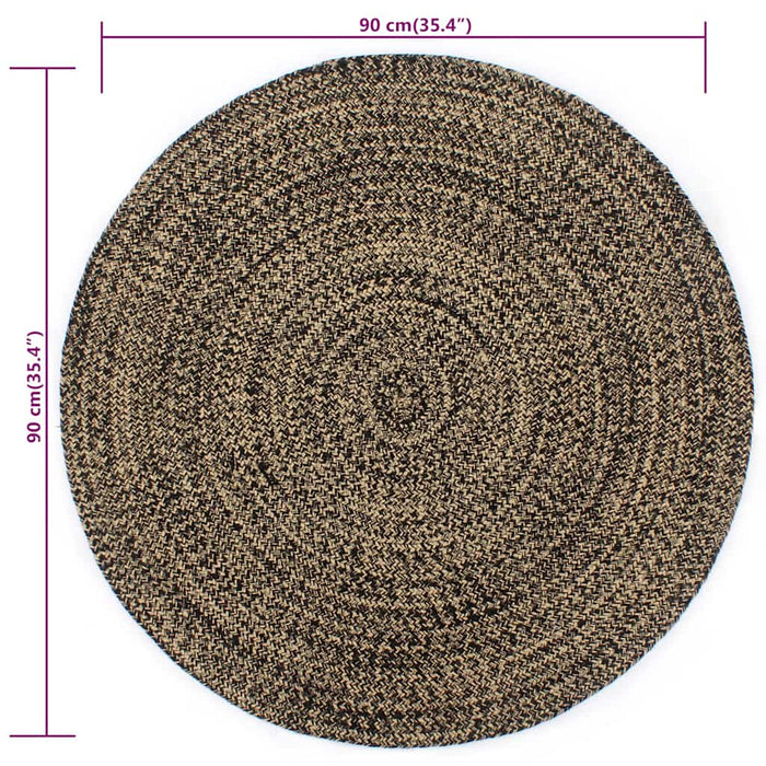 Covor manual, negru și natural, 90 cm, iută WALTI