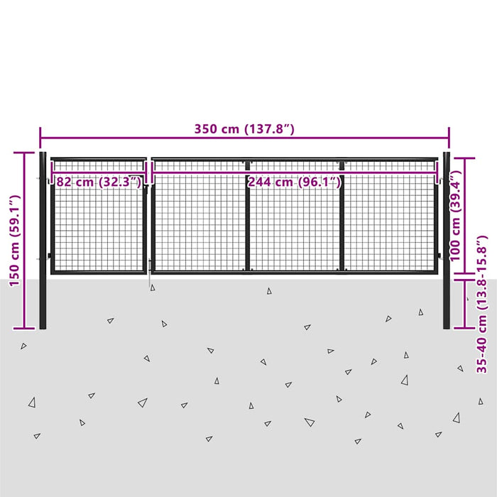 Poartă de grădină din oțel 350x100 cm antracit - WALTI WALTI