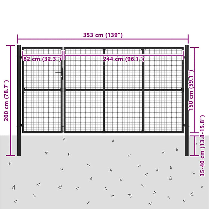 Poartă de grădină din oțel 350x150 cm antracit - WALTI WALTI