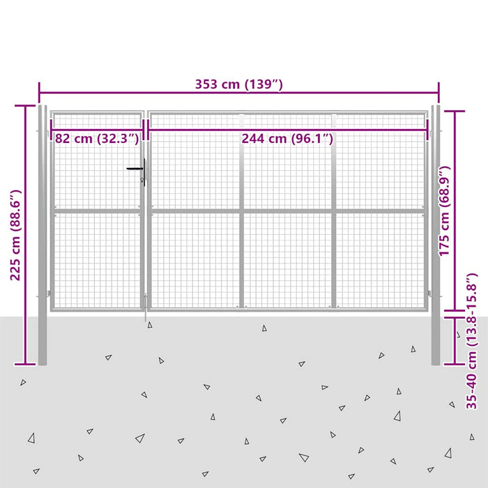 Poartă de grădină din oțel 350x175 cm argintie WALTI