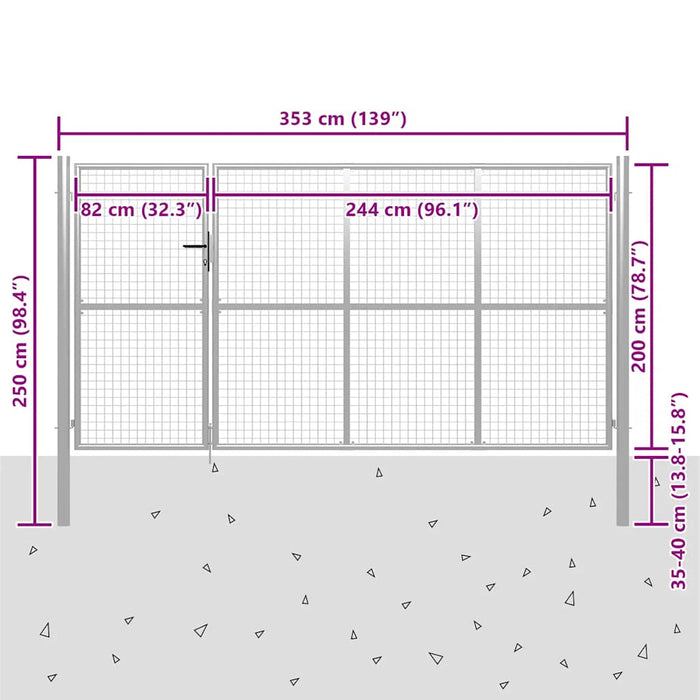 Poartă de grădină din oțel 350x200 cm argintie WALTI