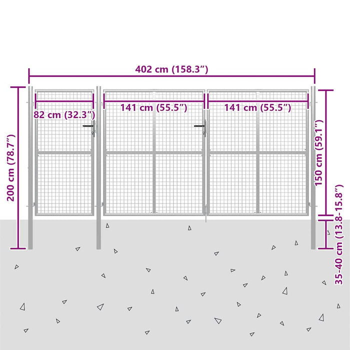Poartă de grădină din oțel 400x150 cm argintie WALTI