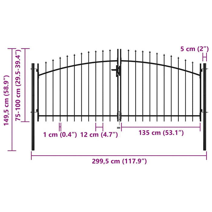Poartă de gard cu ușă dublă Woerden cu vârf tip suliță 299,5x149,5 cm WALTI