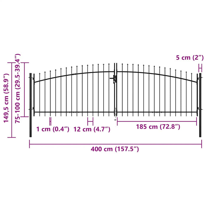 Poartă de gard cu ușă dublă Woerden cu vârf tip suliță 400x149,5 cm WALTI