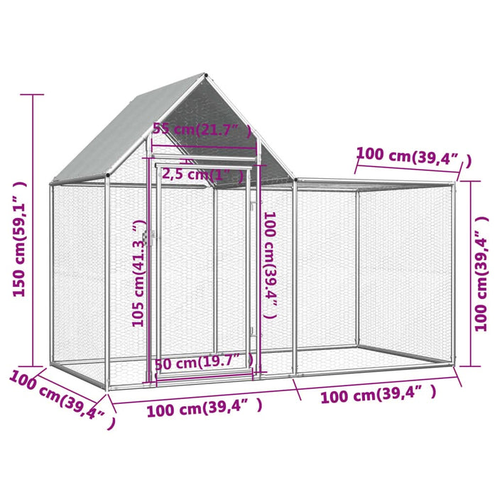 Coteț pentru păsări, 2 x 1 x 1,5 m, oțel galvanizat - WALTI WALTI