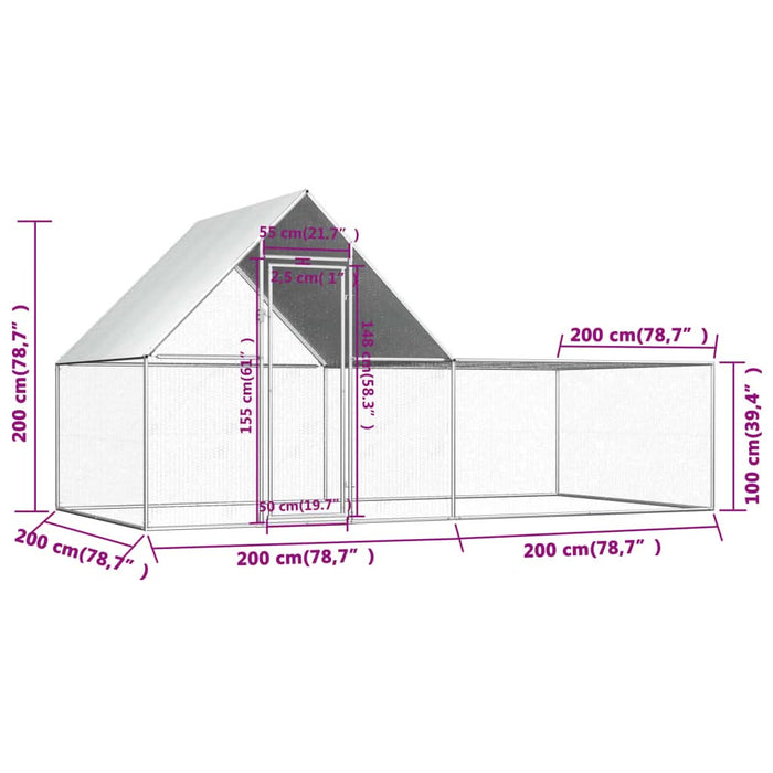Coteț pentru păsări, 4 x 2 x 2 m, oțel galvanizat - WALTI WALTI