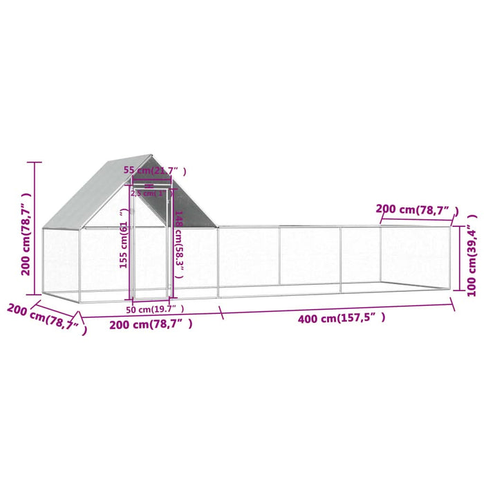 Coteț pentru păsări, 6 x 2 x 2 m, oțel galvanizat - WALTI WALTI