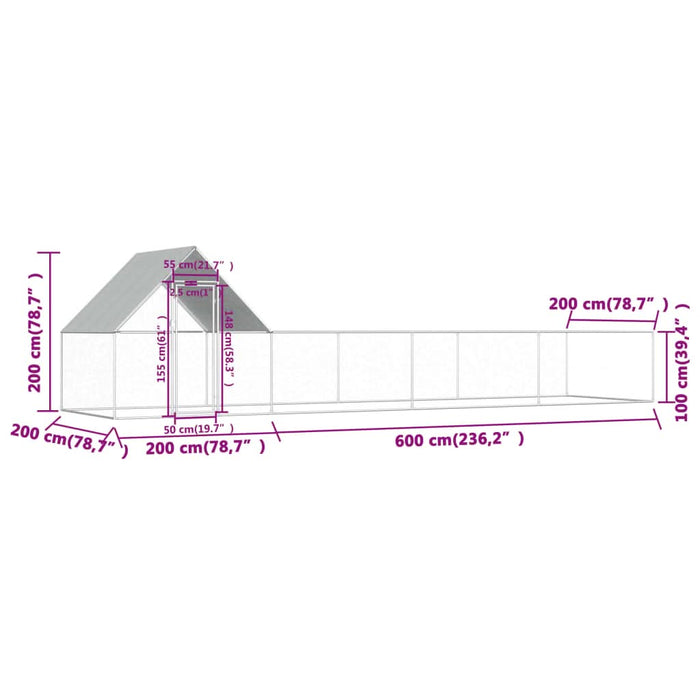 Coteț pentru păsări, 8 x 2 x 2 m, oțel galvanizat - WALTI WALTI