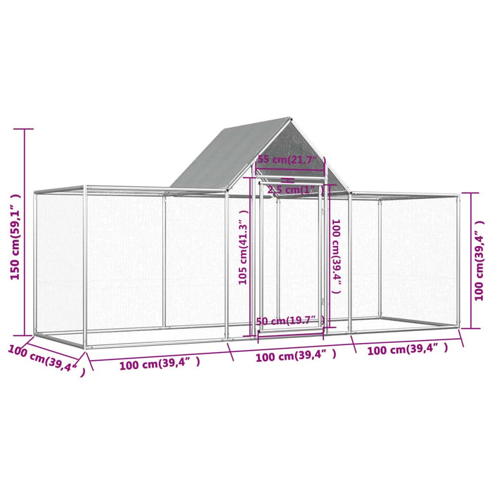 Coteț pentru păsări, 3 x 1 x 1,5 m, oțel galvanizat - WALTI WALTI