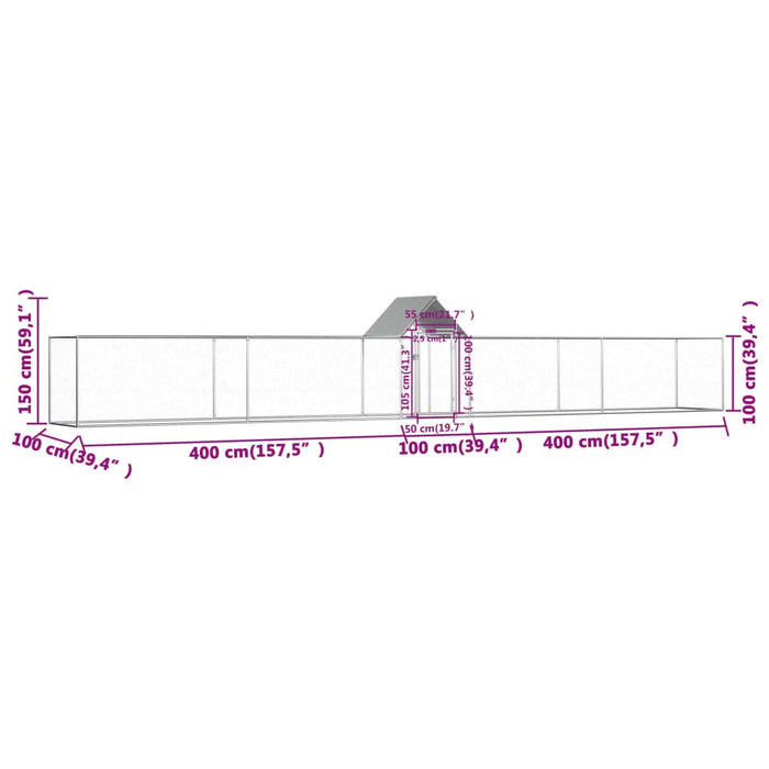 Coteț pentru păsări, 9 x 1 x 1,5 m, oțel galvanizat - WALTI WALTI