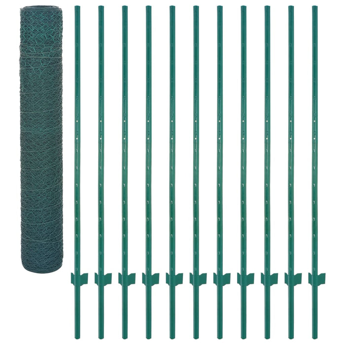 Gard din plasă de sârmă cu stâlpi, verde, 25 x 1,5 m, oțel - WALTI WALTI