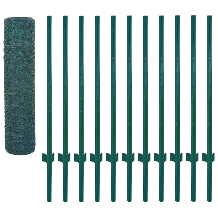 Gard din plasă de sârmă cu stâlpi, verde, 25 x 0,5 m, oțel - WALTI WALTI